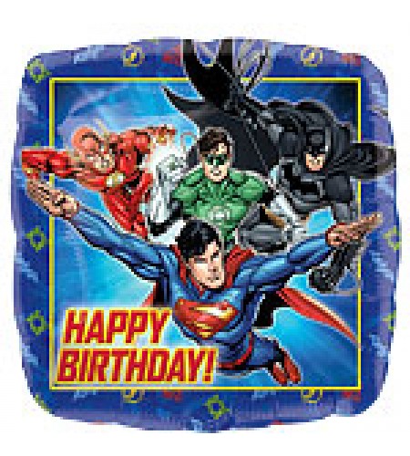 BALÃO METALIZADO HAPPY BIRTHDAY LIGA DA JUSTIÇA 18"